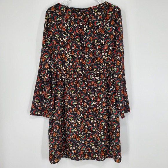 Women's J. Crew Mercantile Black Floral Long Sleeve Tulip Hem Dress Size 14 B7 - Picture 2 of 5